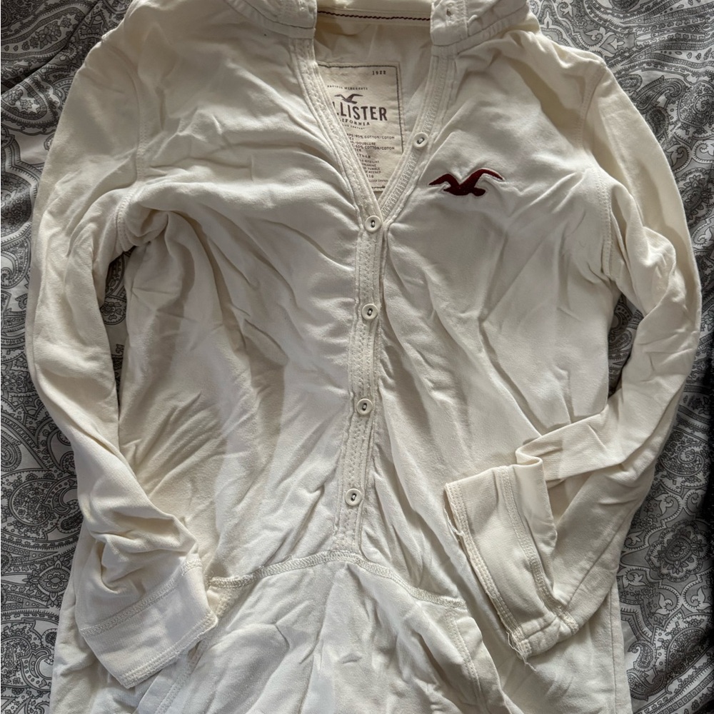 Hollister Women's Off-White Button-Up Hoodie